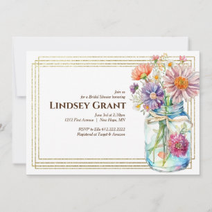 Watercolor Flowers Mason Jar Bridal Shower Invite