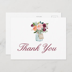 Watercolor Flowers Mason Jar Thank You Postcard