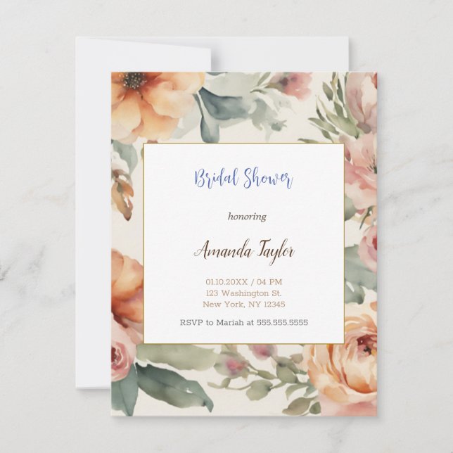 Watercolor Flowers Minimal Bridal Shower Card (Front)