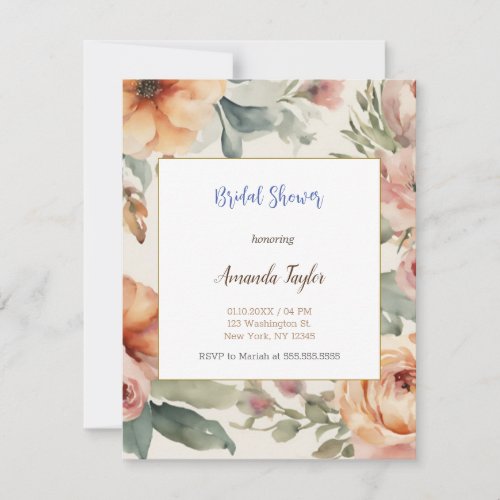 Watercolor Flowers Minimal Bridal Shower Card