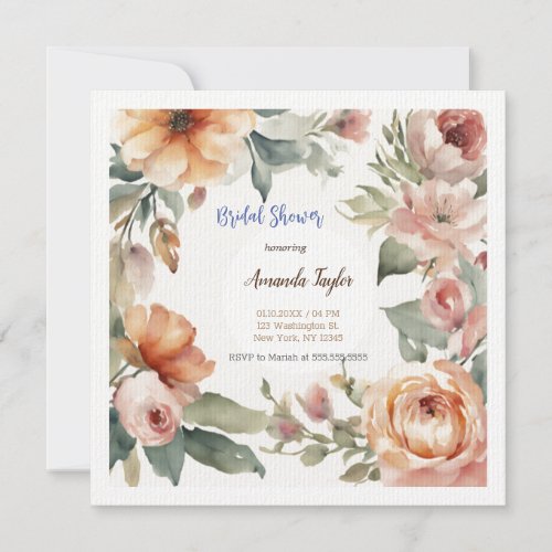 Watercolor Flowers Minimal Bridal Shower Card