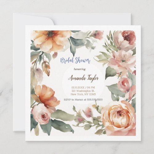 Watercolor Flowers Minimal Bridal Shower Card