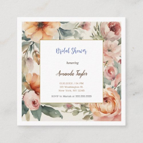 Watercolor Flowers Minimal Bridal Shower Card