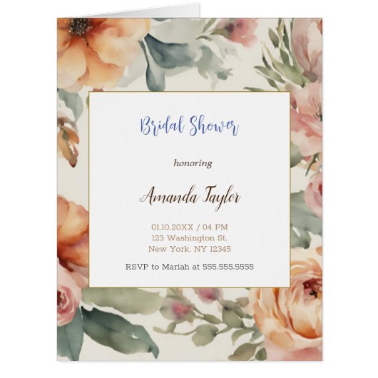 Watercolor Flowers Minimal Bridal Shower Card (Front)