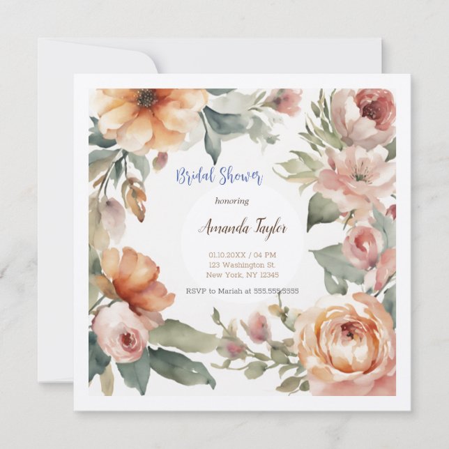 Watercolor Flowers Minimal Bridal Shower Card (Front)