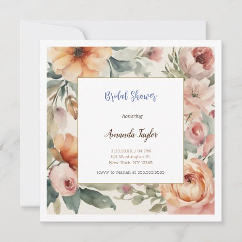 Watercolor Flowers Minimal Bridal Shower Card