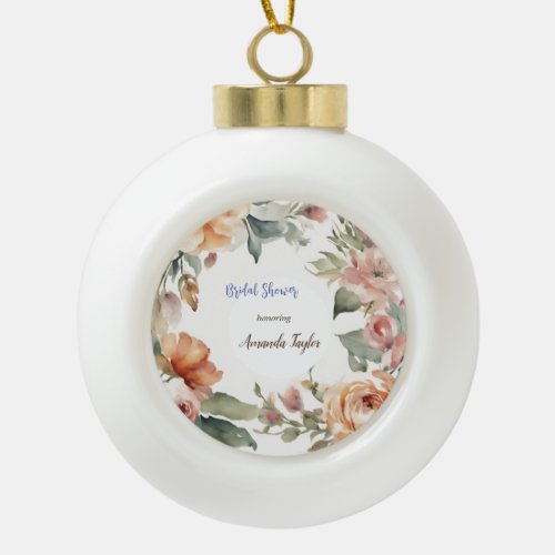 Watercolor Flowers Minimal Bridal Shower Ceramic Ball Christmas Ornament