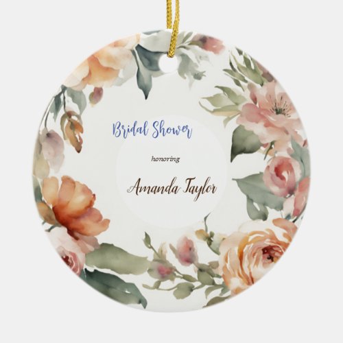 Watercolor Flowers Minimal Bridal Shower Ceramic Ornament