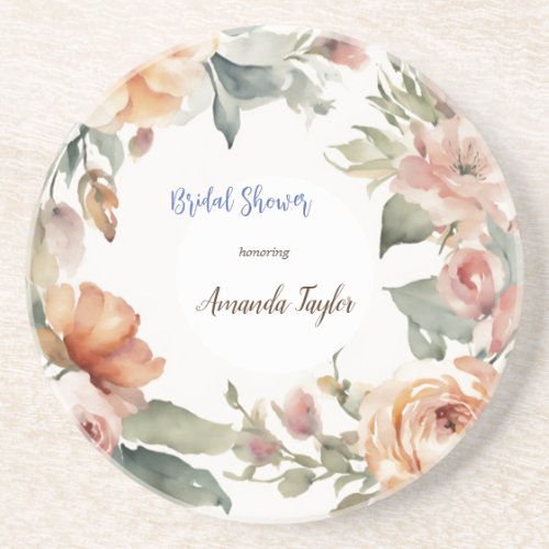 Watercolor Flowers Minimal Bridal Shower Coaster