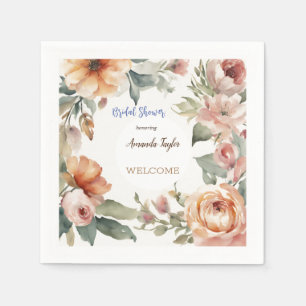 Watercolor Flowers Minimal Bridal Shower Napkins