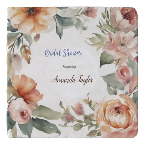 Watercolor Flowers Minimal Bridal Shower Trivet