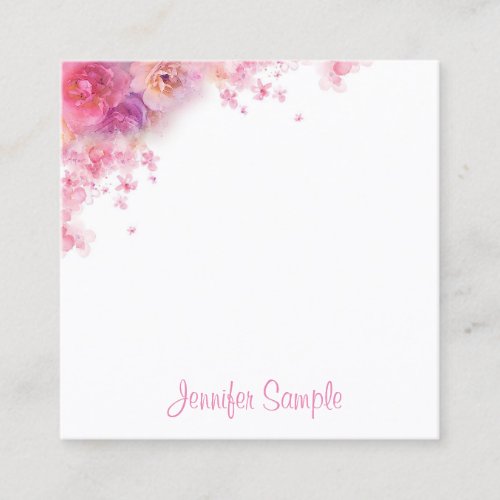 Watercolor Flowers Modern Elegant Floral Template Square Business Card