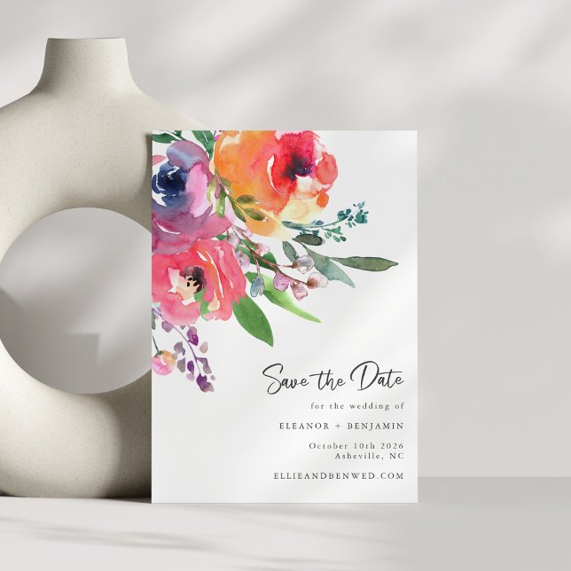 Watercolor Flowers Modern Elegant Script Wedding Save The Date (Creator Uploaded)