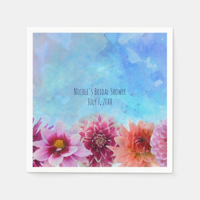 Watercolor Flowers Modern Floral Bridal Shower Paper Napkins (Front)