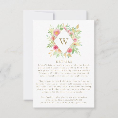 Watercolor Flowers Monogram Wedding Enclosure Card