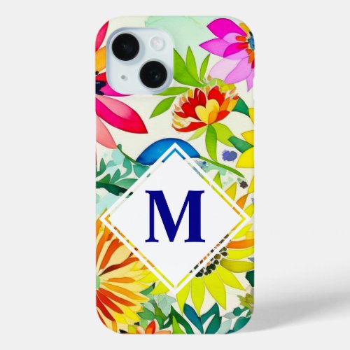 Watercolor Flowers Monogrammed  iPhone 15 Case