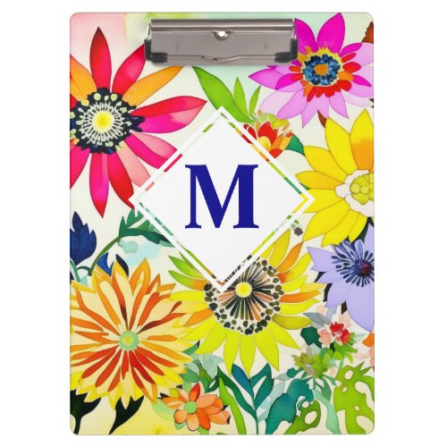 Watercolor Flowers Monogrammed  Clipboard