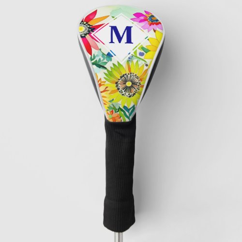 Watercolor Flowers Monogrammed  Golf Head Cover