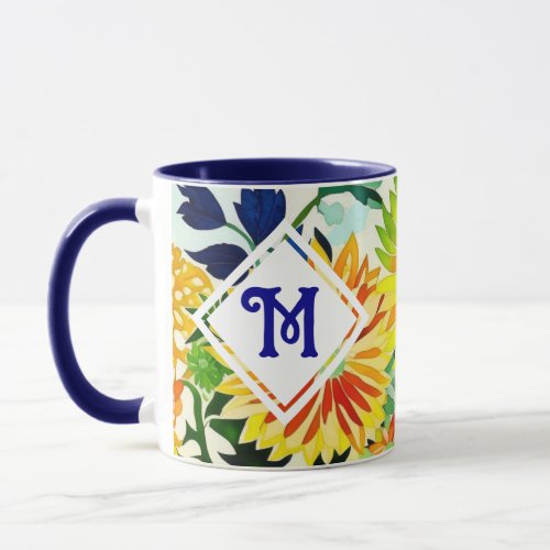 Watercolor Flowers Monogrammed  Mug