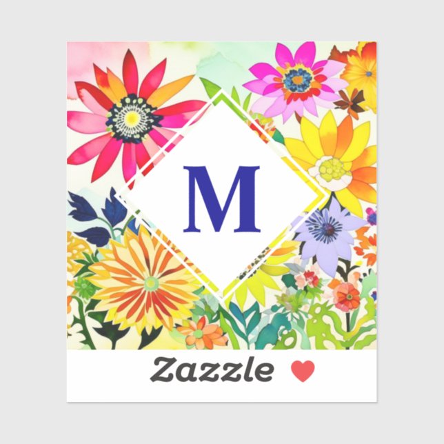 Watercolor Flowers Monogrammed  Sticker (Sheet)