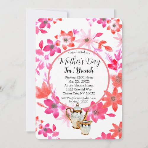 Watercolor Flowers Mothers Day Tea Invitation