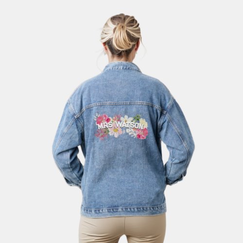 Watercolor Flowers Mrs  Denim Jacket