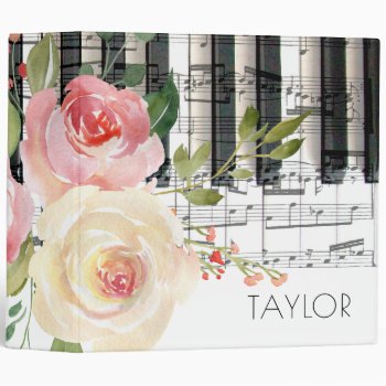 Watercolor Flowers Music Piano 3 Ring Binder by musickitten at Zazzle