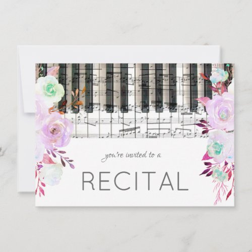 watercolor flowers music recital invitation