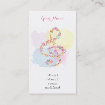 Watercolor Flowers Music Treble Clef Business Card by musickitten at Zazzle
