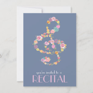 watercolor flowers music treble clef invitation