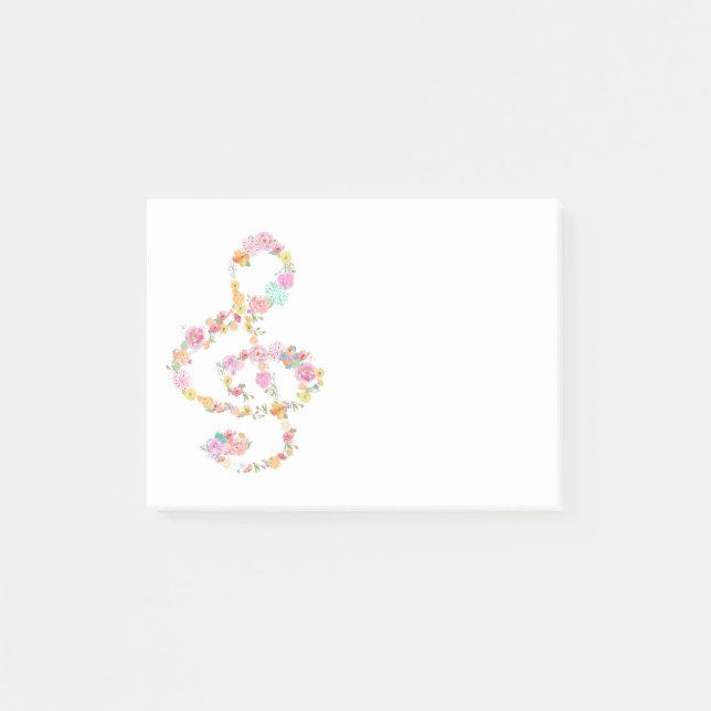 watercolor flowers music treble clef post-it notes (Front)