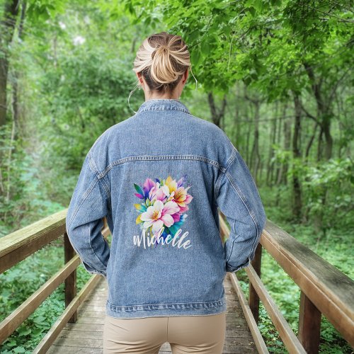 Watercolor Flowers Name Denim Jacket