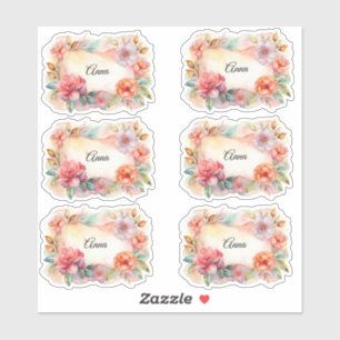 Watercolor Flowers Name Label Tag