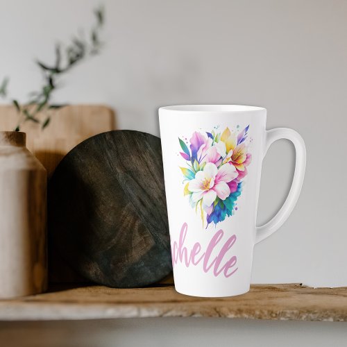 Watercolor Flowers Name Latte Mug