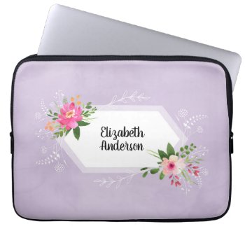 Watercolor Flowers Name Trendy Boho Laptop Sleeve by borianag at Zazzle