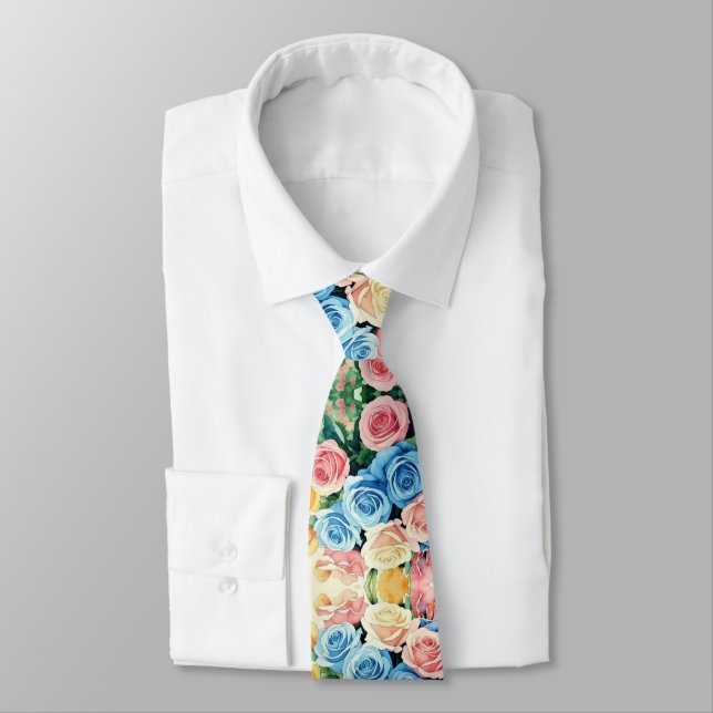 Watercolor Flowers Neck Tie (Tied)