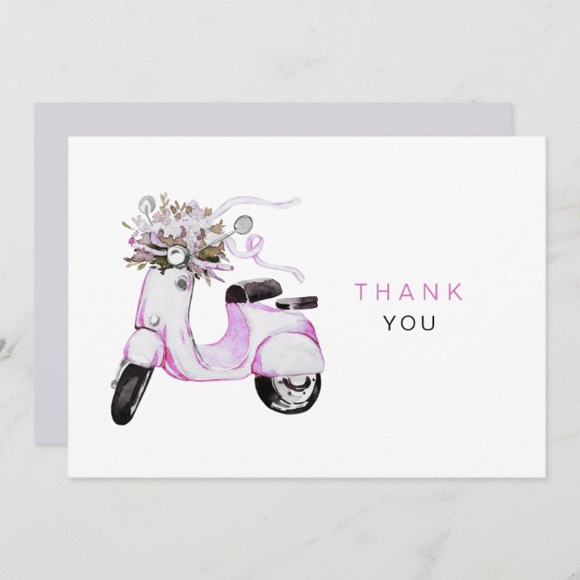 Watercolor Flowers on a Scooter Thank You (Front/Back)