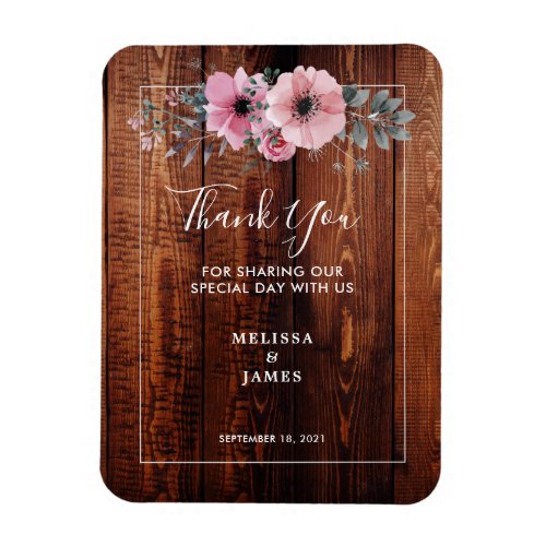 Watercolor flowers on barn wood Thank You wedding  Magnet