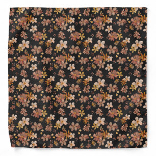 Watercolor flowers on black floral pocket square bandana