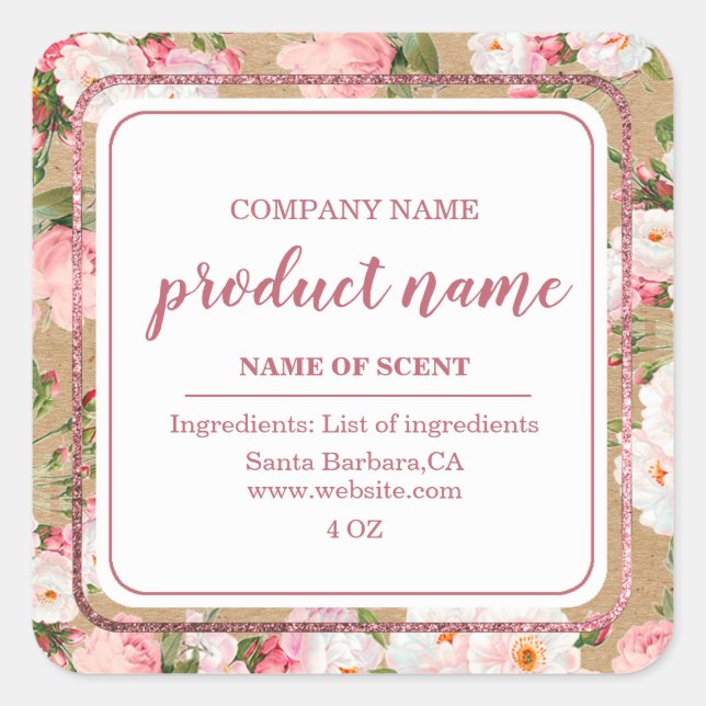 Watercolor Flowers On Kraft Paper Labels (Front)