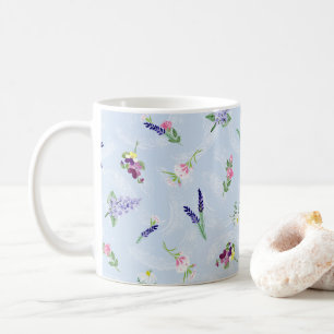 Watercolor Flowers on Pale Blue Lacy Texture Coffee Mug