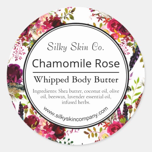 Watercolor Flowers On White Body Butter Labels