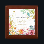 Watercolor Flowers Orthodox Baptism Keepsake Gift Box<br><div class="desc">Bright,  colorful watercolor flowers with a golden Orthodox Christian cross.  This lovely keepsake wooden box would make a beautiful baptism gift to be treasured for life.  Personalize with all of your details and preferences,  including personal message,  font / color / size and placement.</div>