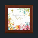 Watercolor Flowers Orthodox Baptism Keepsake Gift Box<br><div class="desc">Bright,  colorful watercolor flowers with a golden Orthodox Christian cross.  This lovely keepsake wooden box would make a beautiful baptism gift to be treasured for life.  Personalize with all of your details and preferences,  including personal message,  font / color / size and placement.</div>