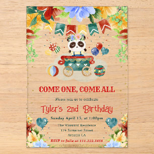 Watercolor Flowers Panda Kids Birthday Acrylic Invitations