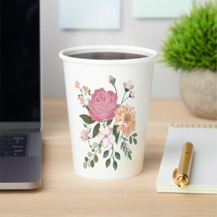 Watercolor flowers paper cups