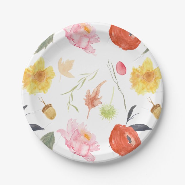 Watercolor Flowers Paper Plates (Front)