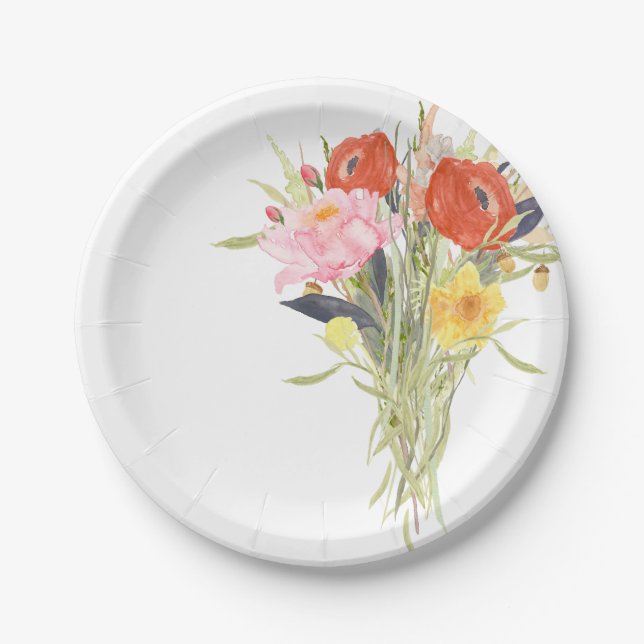 Watercolor Flowers Paper Plates (Front)