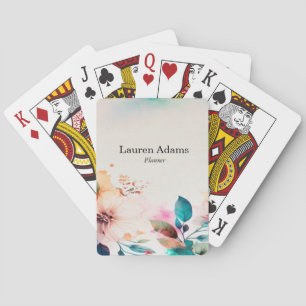 Watercolor flowers pastel colors custom name poker cards