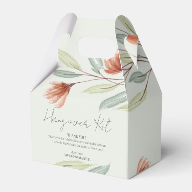 Watercolor Flowers Pastel Green Favor Boxes (Front Side)